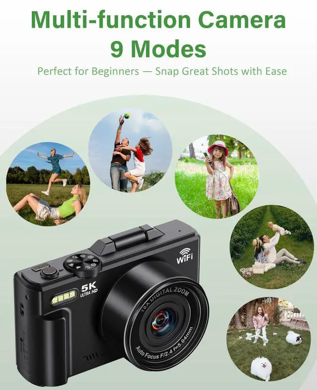 Alt view image 5 of 6 - 5K Digital Camera for Photography, 75MP WiFi Vlogging Camera for YouTube, 18X Zoom UHD Autofocus, 3" 180° Flip Screen, Video Camera with 32GB SD Card & 2 Batteries
