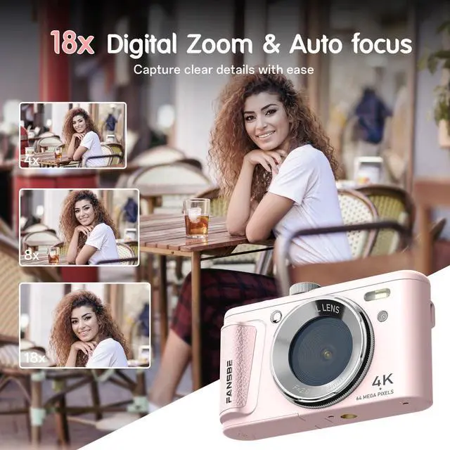 Alt view image 4 of 7 - Digital Camera, 4K Vlogging Camera with 64MP, Point and Shoot Digital Cameras with 18X Zoom, Anti-Shake, Mode Dial, 32GB SD Card, Card Reader, Charger, Compact Small Cameras, Pink