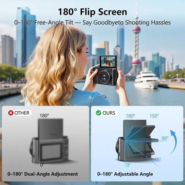 Alt view image 4 of 7 - 8K Digital Camera with 88MP & 3" 180° Flip Screen - 18X Zoom Auto Focus Vlogging Camera for YouTube/Photography, Includes 32GB SD Card & 2 Batteries (Gunmetal)