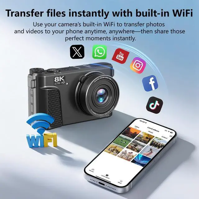 Alt view image 6 of 7 - 8K Digital Camera with 88MP & 3" 180° Flip Screen - 18X Zoom Auto Focus Vlogging Camera for YouTube/Photography, Includes 32GB SD Card & 2 Batteries (Gunmetal)