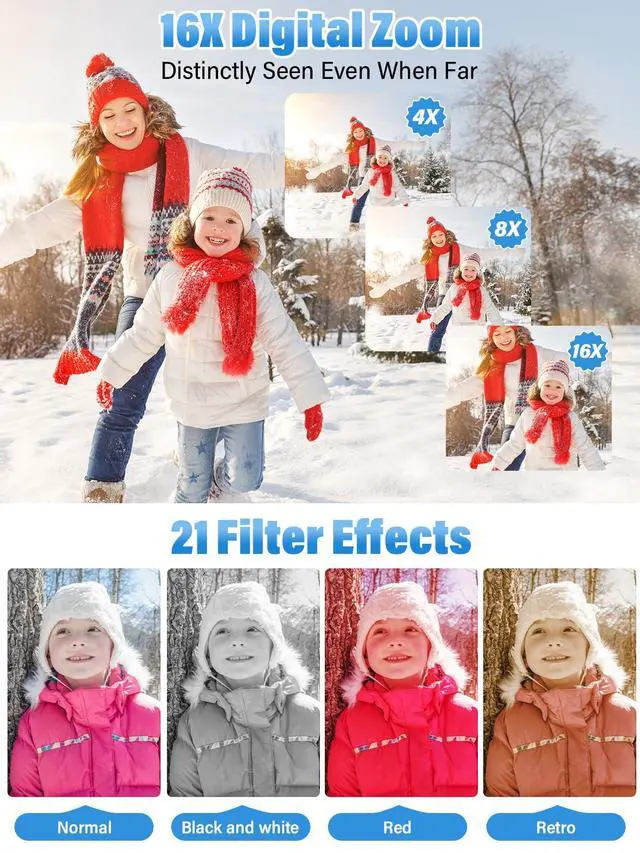 Alt view image 4 of 6 - Digital Camera for Kids, FHD 1080P 56MP Autofocus Point and Shoot with 16X Zoom, 32GB TF Card, Battery, Flash, Face Detect, Anti Shake, Compact Travel Cameras for Boys Girls Teens Kids GiftBlack