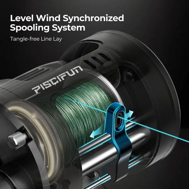 Alt view image 6 of 7 - Chaos Pro Baitcasting Fishing Reel, CNC Machined Aluminum Body Round Catfish Reel with 25LB Max Drag, Trolling Reel with Level Wind & Magnetic Braking for Lake & Saltwater, Black, Right Hand