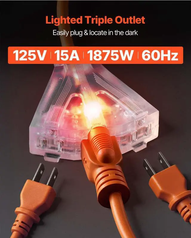 Alt view image 6 of 7 - Retractable Extension Cord Reel, 45 FT, Heavy Duty 12AWG/3C SJTOW Power Cord, with Lighted Triple Tap Outlet, 15 Amp Circuit Breaker, 180° Swivel Bracket for Ceiling or Wall Mount