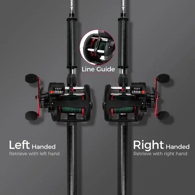 Alt view image 5 of 7 - ReKon Line Counter Trolling Fishing Reel, Round Baitcasting Reels, Left Handed, Size 10