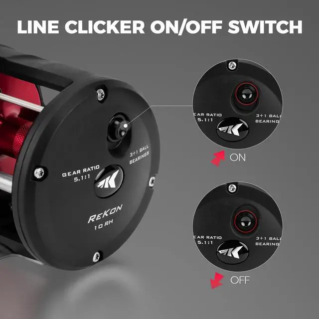 Alt view image 6 of 7 - ReKon Line Counter Trolling Fishing Reel, Round Baitcasting Reels, Left Handed, Size 10
