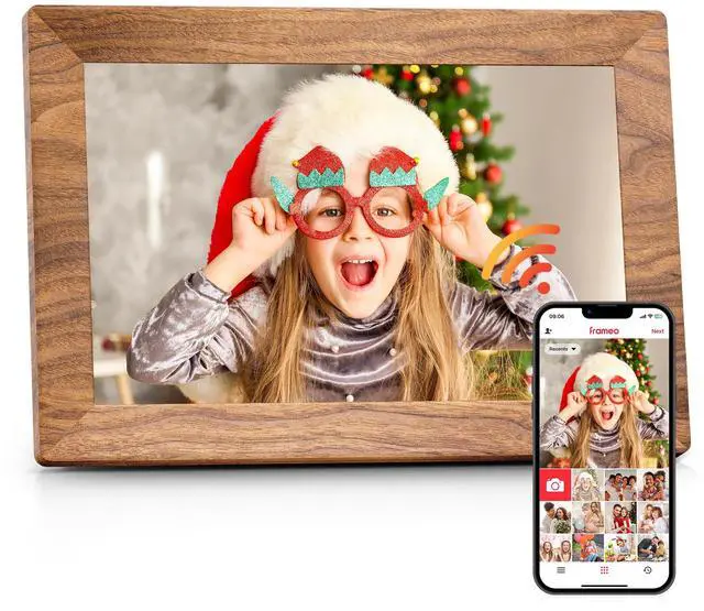Main image of Frameo 10.1" Digital Picture Frame with 32GB Memory WiFi Electronic Photo Frame Wood 1280 x 800 IPS Touch Screen Auto-Rotate Slideshow Wall Mountable Share Photos/Video Remotely Anywhere