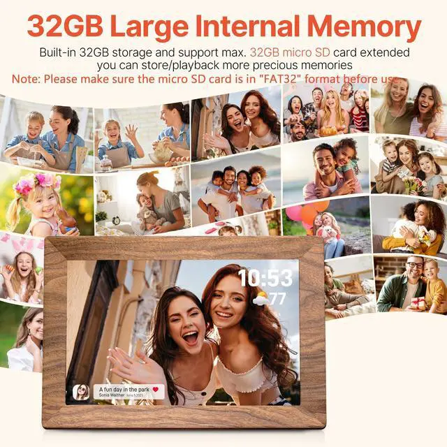 Alt view image 3 of 7 - Frameo 10.1" Digital Picture Frame with 32GB Memory WiFi Electronic Photo Frame Wood 1280 x 800 IPS Touch Screen Auto-Rotate Slideshow Wall Mountable Share Photos/Video Remotely Anywhere