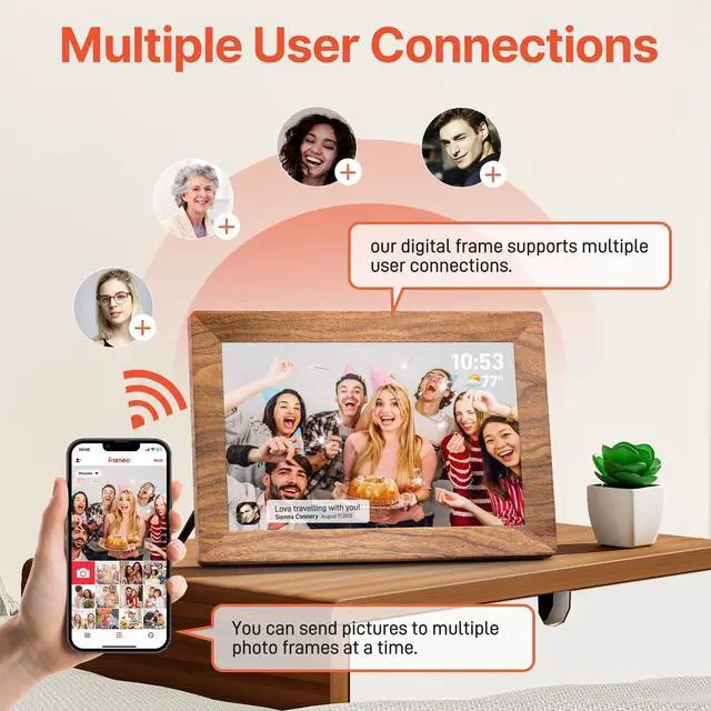 Alt view image 6 of 7 - Frameo 10.1" Digital Picture Frame with 32GB Memory WiFi Electronic Photo Frame Wood 1280 x 800 IPS Touch Screen Auto-Rotate Slideshow Wall Mountable Share Photos/Video Remotely Anywhere