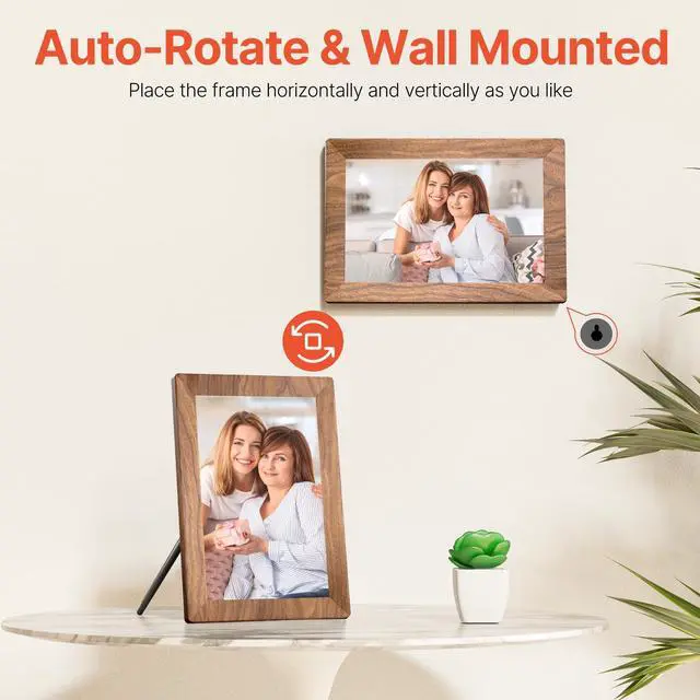 Alt view image 7 of 7 - Frameo 10.1" Digital Picture Frame with 32GB Memory WiFi Electronic Photo Frame Wood 1280 x 800 IPS Touch Screen Auto-Rotate Slideshow Wall Mountable Share Photos/Video Remotely Anywhere