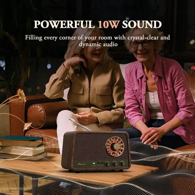 Alt view image 3 of 7 - Vintage Wooden AM FM Bluetooth Radio with Plug in Wall, Retro Bluetooth Speaker Radio with Aux in | Headphone Jack | Bass Control, for Home, Office, Kitchen