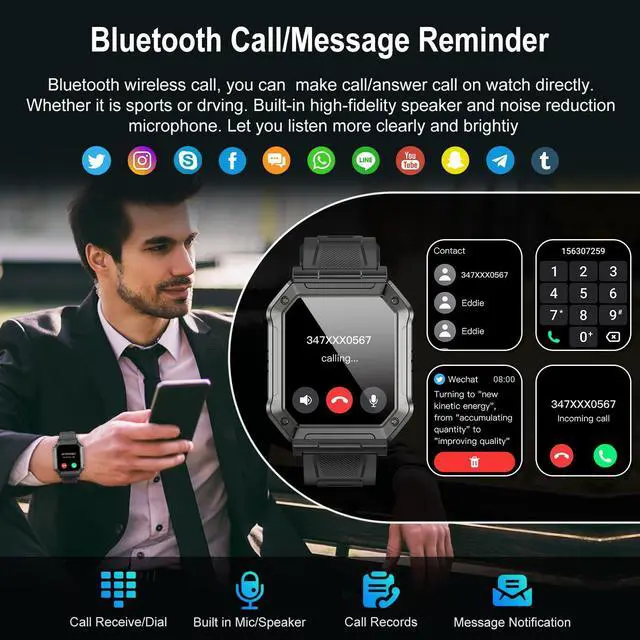 Alt view image 2 of 7 - Smart Watch for Men Fitness Tracker: Military Digital Mens Watches Bluetooth Make Answer Call Running Waterproof Smartwatch Android Phones iPhone Samsung Compatible Heart Rate Monitor Step Pedometer