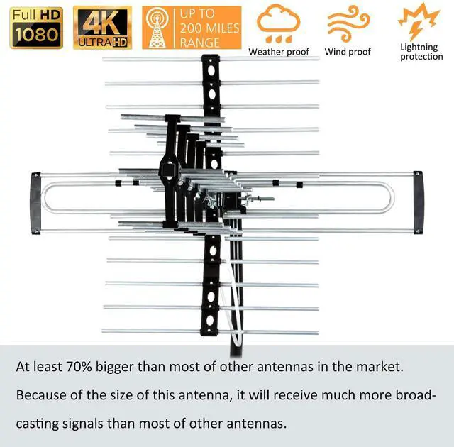 Alt view image 3 of 5 - Outdoor HDTV Antenna up to 200 Mile Long Range, Attic or Roof Mount TV Antenna, Long Range Digital OTA AntennaATSC 3.0 Ready for 4K 1080P VHF UHF with Mounting Pole