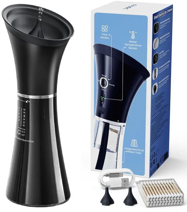 Main image of Upgraded Ear Wax Removal with One-Piece Waste Tank, Safe Cleaner with Water Temperature Sensor, Effective Ear Irrigation Kit & USB-A to C Cable, IPX7, Black