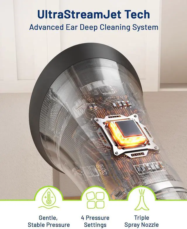 Alt view image 5 of 5 - Upgraded Ear Wax Removal with One-Piece Waste Tank, Safe Cleaner with Water Temperature Sensor, Effective Ear Irrigation Kit & USB-A to C Cable, IPX7, Black