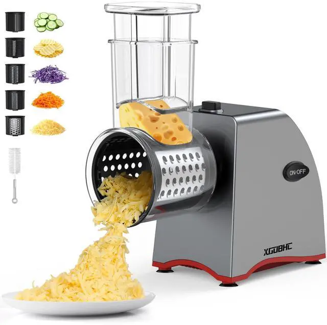 Main image of Electric Cheese Grater, Upgraded Salad Maker with 5 Replaceable Stainless Blades, 250W Electric Cheese Shredder, One-Touch Control Vegetable Cutter Kitchen Slicer for Cheeses, Fruits, Nuts