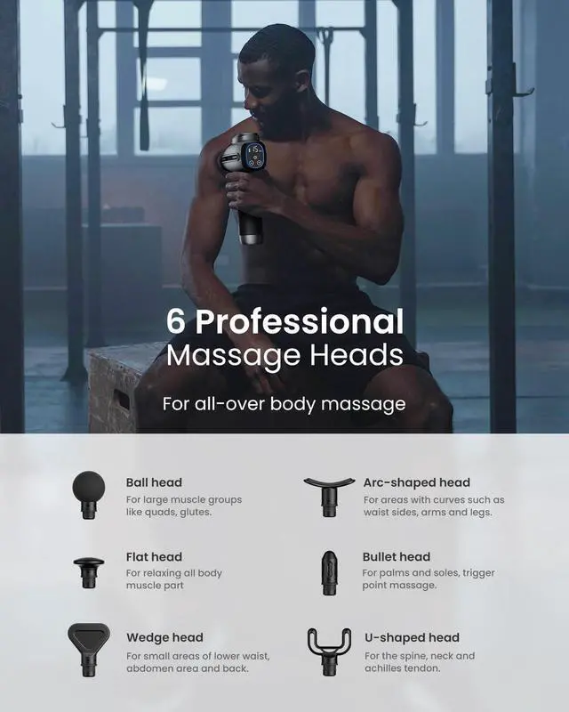 Alt view image 5 of 7 - Massage Gun Deep Tissue, Percussion Muscle Massage Gun for Athletes Men Women, Electric Handheld Massager Gun for Pain Relief Relax 6 Massage Head, Gray