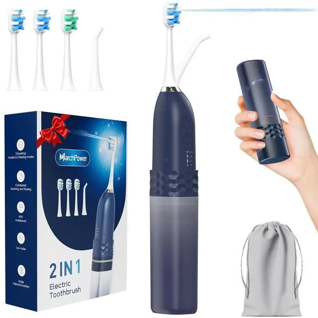 Main image of Upgraded 2-in-1 Electric Toothbrush with Water Flosser, Ultrasonic Cleaning & 3+4 Smart Modes, Portable Oral Irrigator with Point-Jet, Rechargeable IPX7 Waterproof for Home & Travel Use