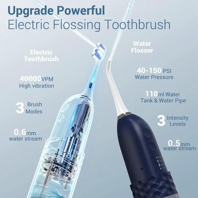 Alt view image 4 of 7 - Upgraded 2-in-1 Electric Toothbrush with Water Flosser, Ultrasonic Cleaning & 3+4 Smart Modes, Portable Oral Irrigator with Point-Jet, Rechargeable IPX7 Waterproof for Home & Travel Use
