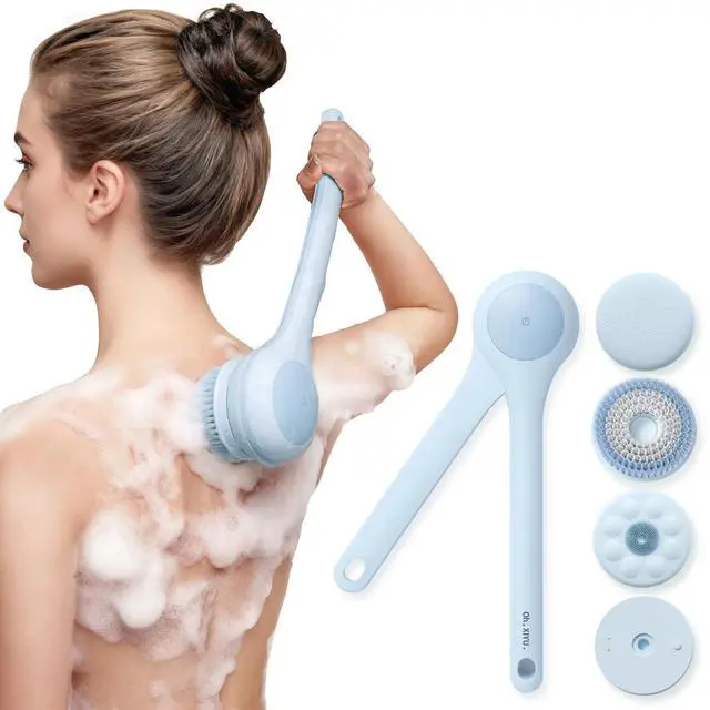 Main image of Electric Body Brush Back Scrubber for Shower, Waterproof Long Dual Handle Power Body Scrubber with 3 Heads, Rechargeable Bath Brush & 2 Speeds, for Cleansing, Exfoliating and Massaging Skin