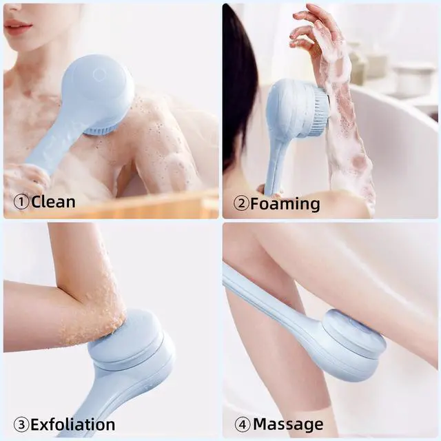 Alt view image 2 of 7 - Electric Body Brush Back Scrubber for Shower, Waterproof Long Dual Handle Power Body Scrubber with 3 Heads, Rechargeable Bath Brush & 2 Speeds, for Cleansing, Exfoliating and Massaging Skin