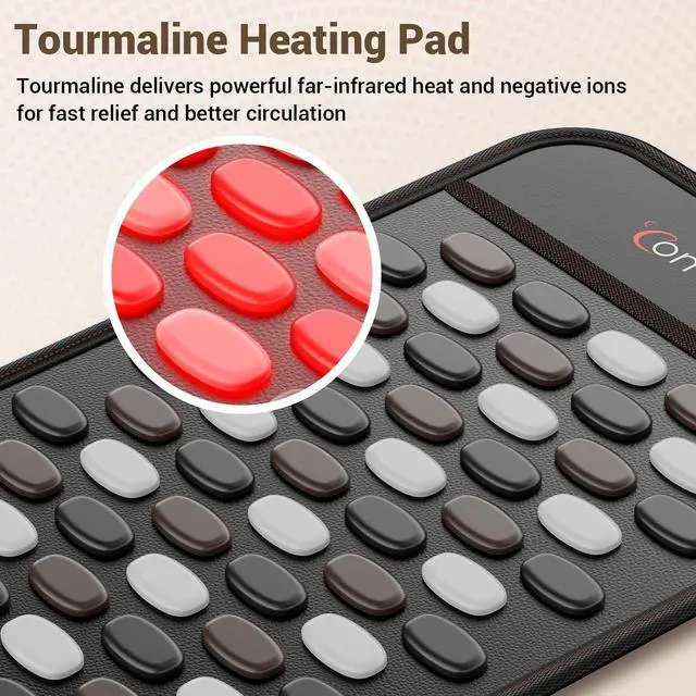 Alt view image 3 of 7 - Far Infrared Heating Pad for Deeper Back Pain Relief, 65 Tourmaline Natural Stones FSA Eligible HSA FIR Electric Heat Pads Muscle Cramps, 6 Heat 8 Timer, Birthday Gifts for Mom Dad 12''×24''
