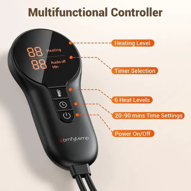 Alt view image 6 of 7 - Far Infrared Heating Pad for Deeper Back Pain Relief, 65 Tourmaline Natural Stones FSA Eligible HSA FIR Electric Heat Pads Muscle Cramps, 6 Heat 8 Timer, Birthday Gifts for Mom Dad 12''×24''