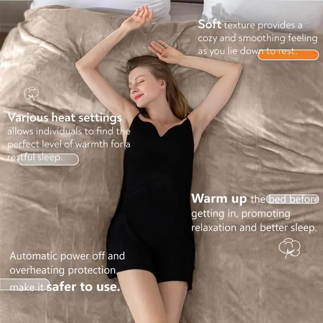 Alt view image 2 of 5 - Electric Blanket 62x84 Flannel Heated Blanket Twin Size with 5 Heating Settings 10 Hours Auto-Off, Fast-Heating, ETL Listed, Machine Washable, Mushroom