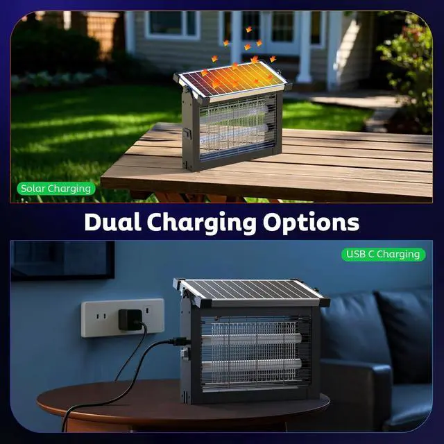 Alt view image 4 of 7 - Solar Bug Zapper Outdoor, Mosquito Zapper Waterproof Electric Fly Zapper Rechargeable Mosquito Killer Lamp with 10W Solar Panel, 4500V Cordless Fly Trap for Backyard, Patio, Garden, RV, Camping