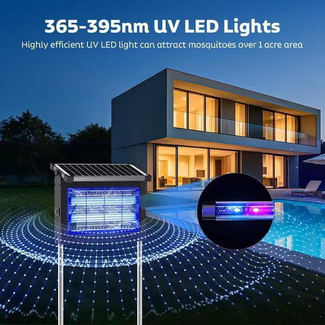 Alt view image 7 of 7 - Solar Bug Zapper Outdoor, Mosquito Zapper Waterproof Electric Fly Zapper Rechargeable Mosquito Killer Lamp with 10W Solar Panel, 4500V Cordless Fly Trap for Backyard, Patio, Garden, RV, Camping