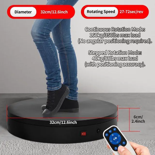 Alt view image 6 of 7 - 12.6Inch/350lbs Capacity Electric Motorized Turntable,Remote Rotating Display Stand ,Large Rotating Platform,Photography Turntable,Heavy Duty Display Turntables for Photography,3D Scanner,Exhibition