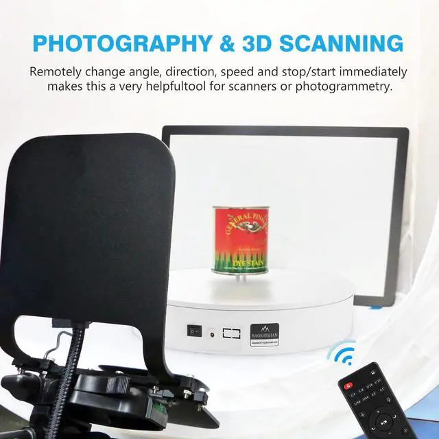 Alt view image 6 of 7 - Photography Turntable 13.7inch/110LB, 360 Degree Motorized Rotating Display Stand with Remote Control, Electric Turntable for Photography Products or Short Video, 110V-220V(White)