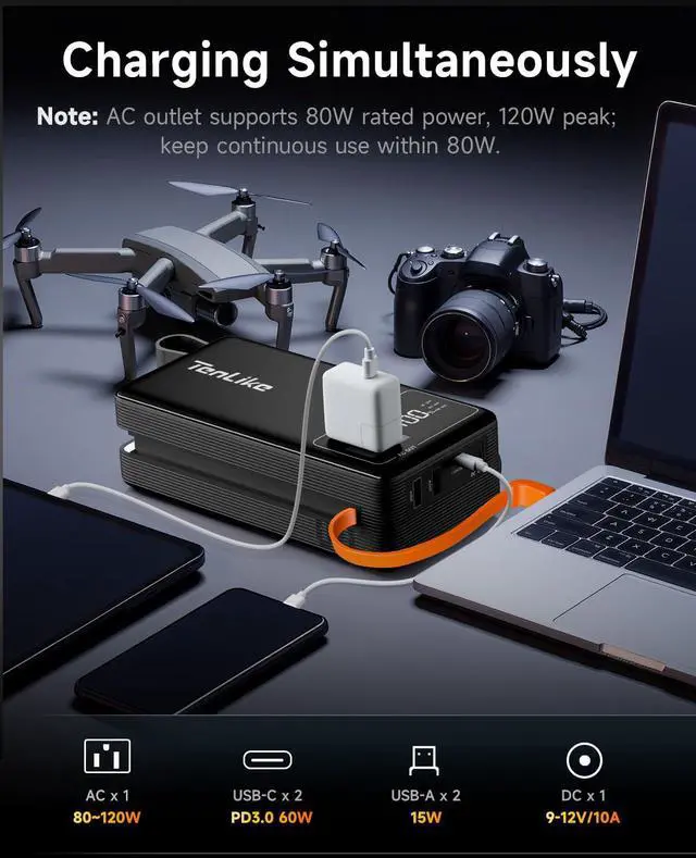 Alt view image 2 of 7 - Portable Power Station 99.9Wh Power Bank for Camping Essentials Small Electric Mini Generator Large Lithium Battery with 110V AC Plug in Output 60W Type-C Laptop Home Backup Outdoor Emergency