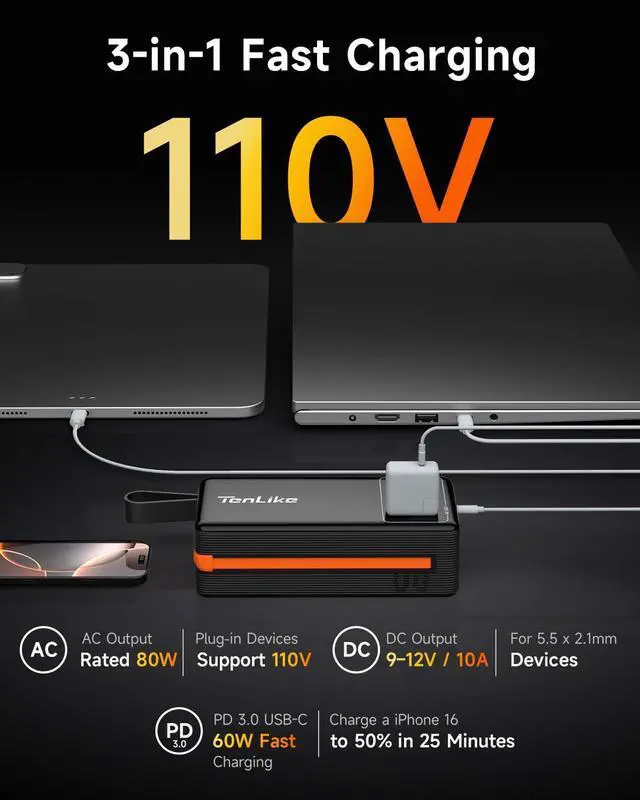 Alt view image 3 of 7 - Portable Power Station 99.9Wh Power Bank for Camping Essentials Small Electric Mini Generator Large Lithium Battery with 110V AC Plug in Output 60W Type-C Laptop Home Backup Outdoor Emergency