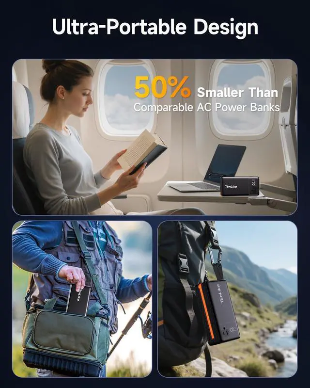 Alt view image 6 of 7 - Portable Power Station 99.9Wh Power Bank for Camping Essentials Small Electric Mini Generator Large Lithium Battery with 110V AC Plug in Output 60W Type-C Laptop Home Backup Outdoor Emergency