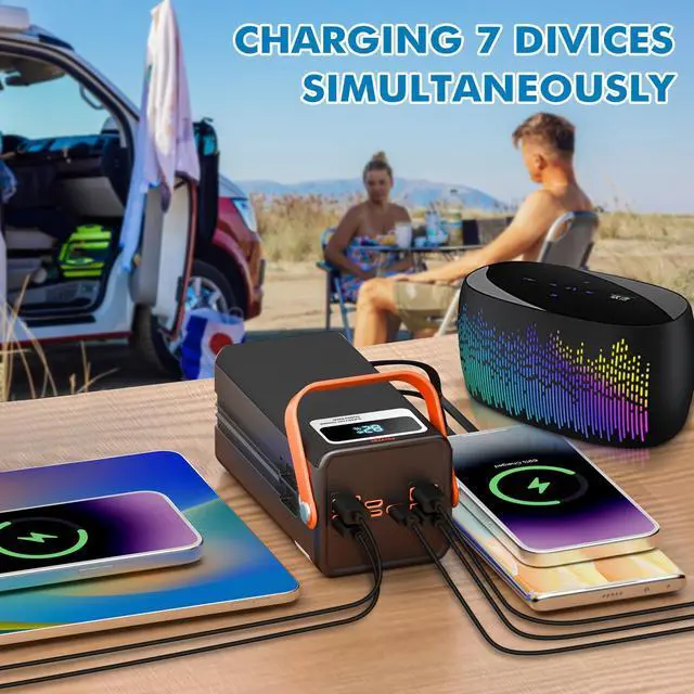 Alt view image 4 of 7 - Portable Power Station, 27,000mAh Outdoor Generator with Built in Cable, Portable Power Bank Backup Battery for Phone Charge, Travel, Home use, Camping, RV Trip