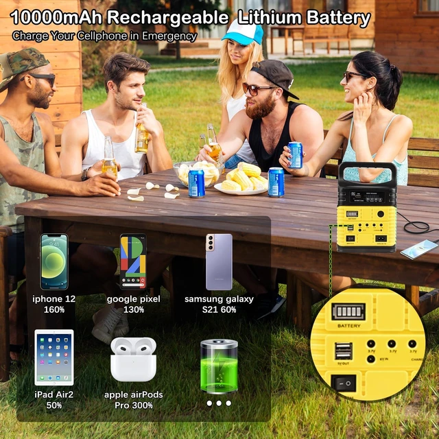 Alt view image 2 of 7 - Portable Solar Generator with Panel,10000mAh Power Station for Camping | 10000mAh solar power station with LiFePO4 battery, LED lights and USB/DC charging. Portable backup power for camping