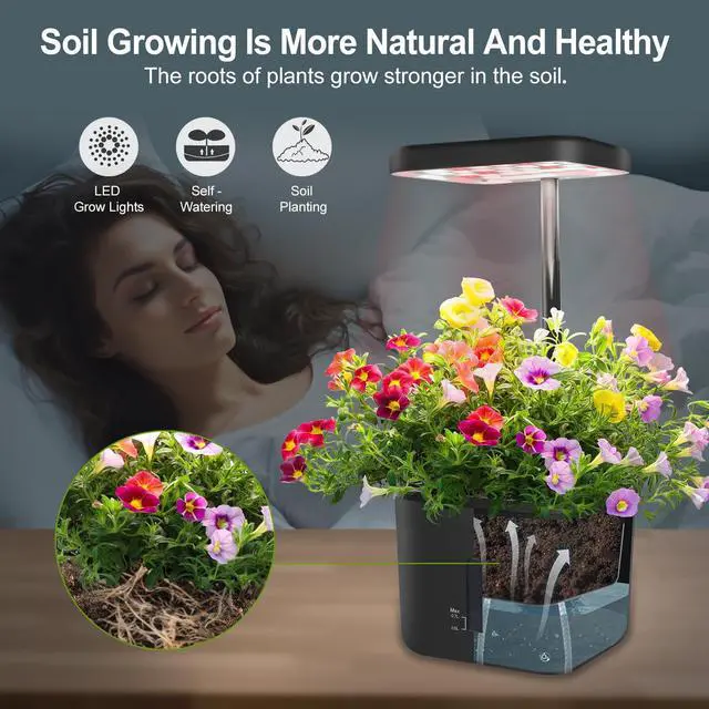 Alt view image 3 of 6 - 2 PACK Plant Pots Indoor Garden Planter Growing Systems Small Smart Soil Gardening System with 17 Watts LED Grow Light Auto Timer Self-Watering Soil Planter Pot Gifts for Mom Women (No Seeds&Soil)