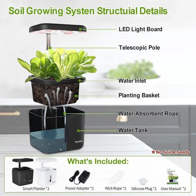 Alt view image 6 of 6 - 2 PACK Plant Pots Indoor Garden Planter Growing Systems Small Smart Soil Gardening System with 17 Watts LED Grow Light Auto Timer Self-Watering Soil Planter Pot Gifts for Mom Women (No Seeds&Soil)