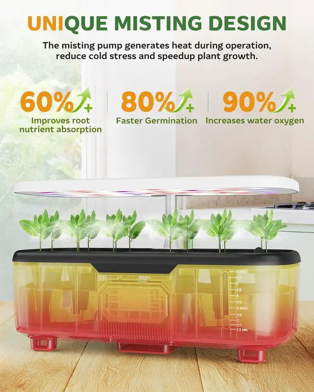 Alt view image 2 of 7 - Misting Hydroponic Growing System Kit 15-Pods Indoor Smart Herb Garden Planter with LCD Touch Panel 6L Large Tank for Herb/Vegetables/Flowers/Fruits,Birthday&Christmas Gifts for Gardening Beginners