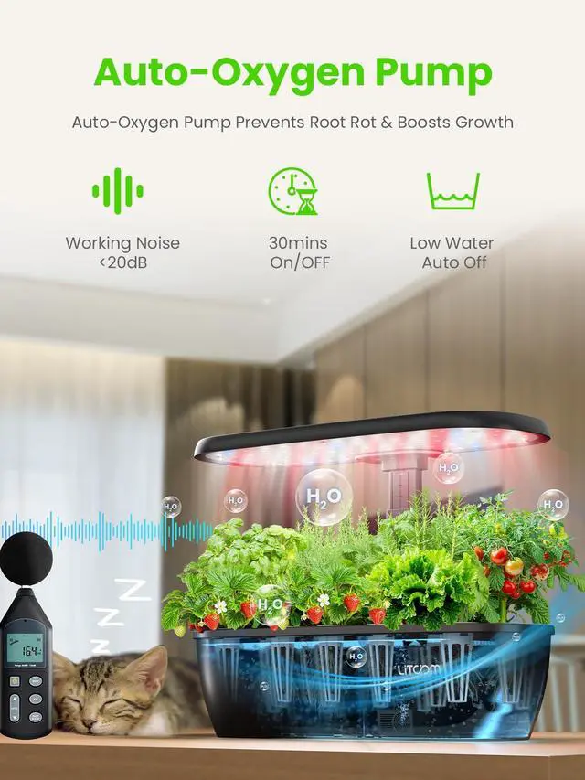 Alt view image 5 of 7 - Smart Hydroponics Growing System Kit with APP&WiFi Controlled, 15-Pod Indoor Herb Garden Planter with 2 Grow Modes, 24W Growing LED, Pump System, 24H Timer, Indoor Garden for Home