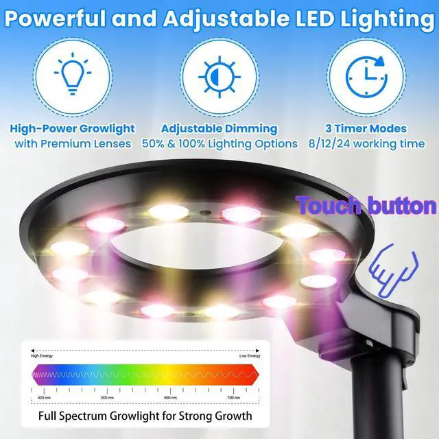 Alt view image 2 of 7 - Smart Venus Fly Trap Terrarium Kit with Grow Light Timer & Metal Stand, African Violet Pots Self Watering Planter for Cactus,Herbs,Carnivorous Plants, Christmas Birthday Gifts for Women Garden Lover