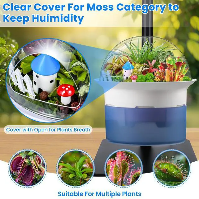 Alt view image 4 of 7 - Smart Venus Fly Trap Terrarium Kit with Grow Light Timer & Metal Stand, African Violet Pots Self Watering Planter for Cactus,Herbs,Carnivorous Plants, Christmas Birthday Gifts for Women Garden Lover