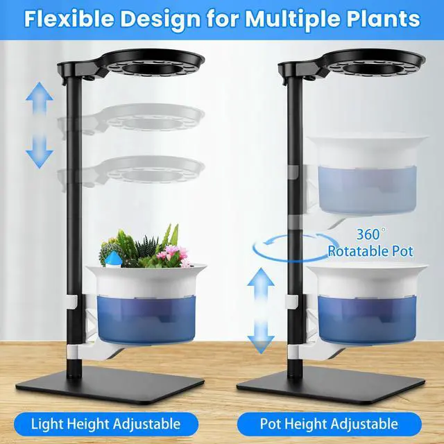 Alt view image 5 of 7 - Smart Venus Fly Trap Terrarium Kit with Grow Light Timer & Metal Stand, African Violet Pots Self Watering Planter for Cactus,Herbs,Carnivorous Plants, Christmas Birthday Gifts for Women Garden Lover