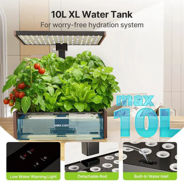 Alt view image 3 of 7 - Hydroponics Growing System Kit, 20 Pods Indoor Herb Garden with 10L Water Tank & Adjustable Height 25", 30W LED Grow Light, LCD Display with Veg/Flower Modes, Pump & Low Water Reminder, Black