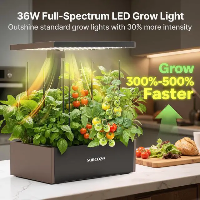 Alt view image 5 of 7 - Hydroponics Growing System Kit, 20 Pods Indoor Herb Garden with 10L Water Tank & Adjustable Height 25", 30W LED Grow Light, LCD Display with Veg/Flower Modes, Pump & Low Water Reminder, Black