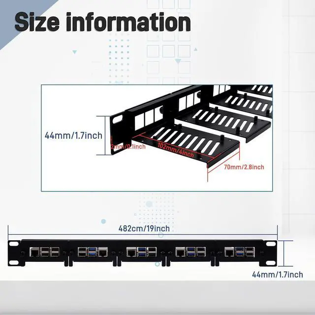 Alt view image 4 of 7 - 19 inch 1U Rack Mount for Raspberry Pi 5/4B/3B+/3B, with Removable Front Brackets, Compatible with 19 inch Server Cabinets
