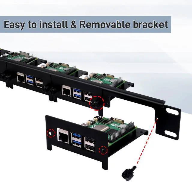 Alt view image 6 of 7 - 19 inch 1U Rack Mount for Raspberry Pi 5/4B/3B+/3B, with Removable Front Brackets, Compatible with 19 inch Server Cabinets