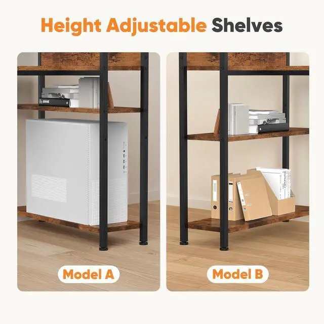 Alt view image 6 of 7 - L Shaped Desk Corner Computer Table 47 Inch, L-Shaped Gaming Desks with Storage Shelf Reversible, Wood Tables with Side Bag Adjustable Feet for 2 Monitors Small Space Home Office Bedroom, Brown