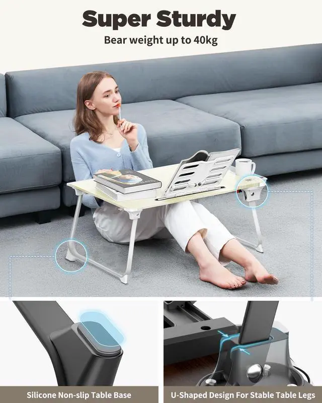 Alt view image 4 of 7 - Laptop Desk for Bed, XX-Large Foldable Bed Tray Table for Eating Breakfast, Writing, Working, Gaming, Drawing with Storage Drawer, Handrest Bookstand, Tablet Stand, Phone Stand(Black Cherry)