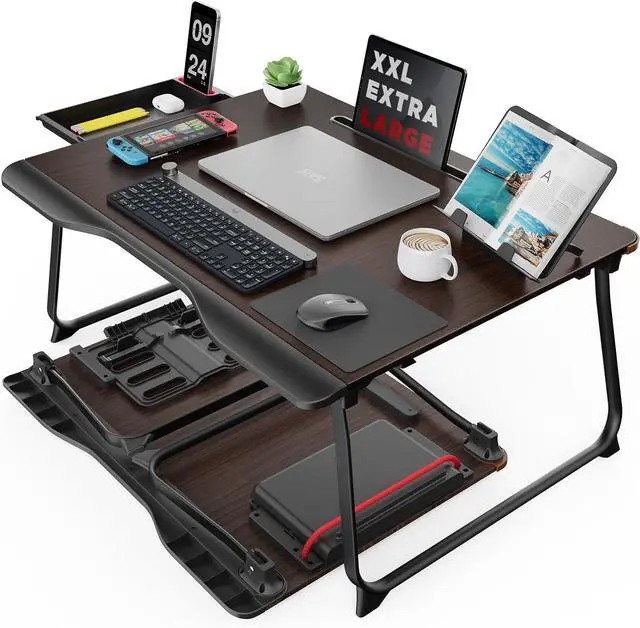 Main image of Laptop Desk for Bed, XX-Large Foldable Bed Tray Table for Eating Breakfast, Writing, Working, Gaming, Drawing with Storage Drawer, Handrest Bookstand, Tablet Stand, Phone Stand(Black Cherry)